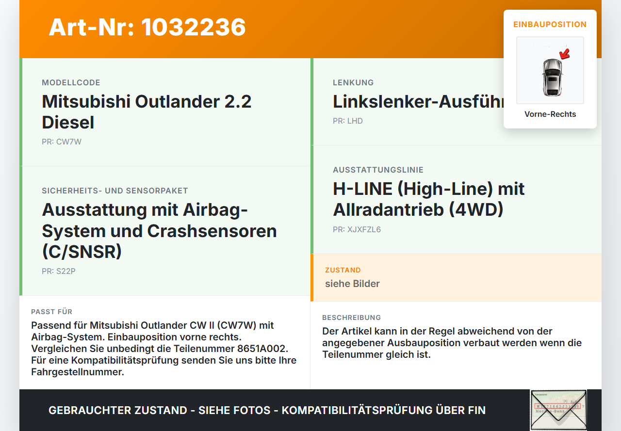 Mitsubishi Outlander CW II 07-10 Airbag Crashsensor Sensor Vorne Rechts Mitsubishi Outlander CW II 07-10 01.04.2008... Vorschau 3