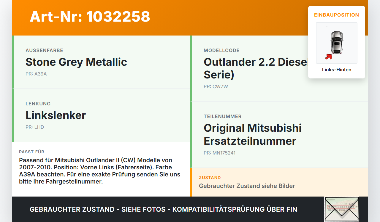 Mitsubishi Outlander CW II 07-10 Scharnier für Motorhaube Motorhaubenscharnier Links Hinten Mitsubishi Outlander CW... Vorschau 3