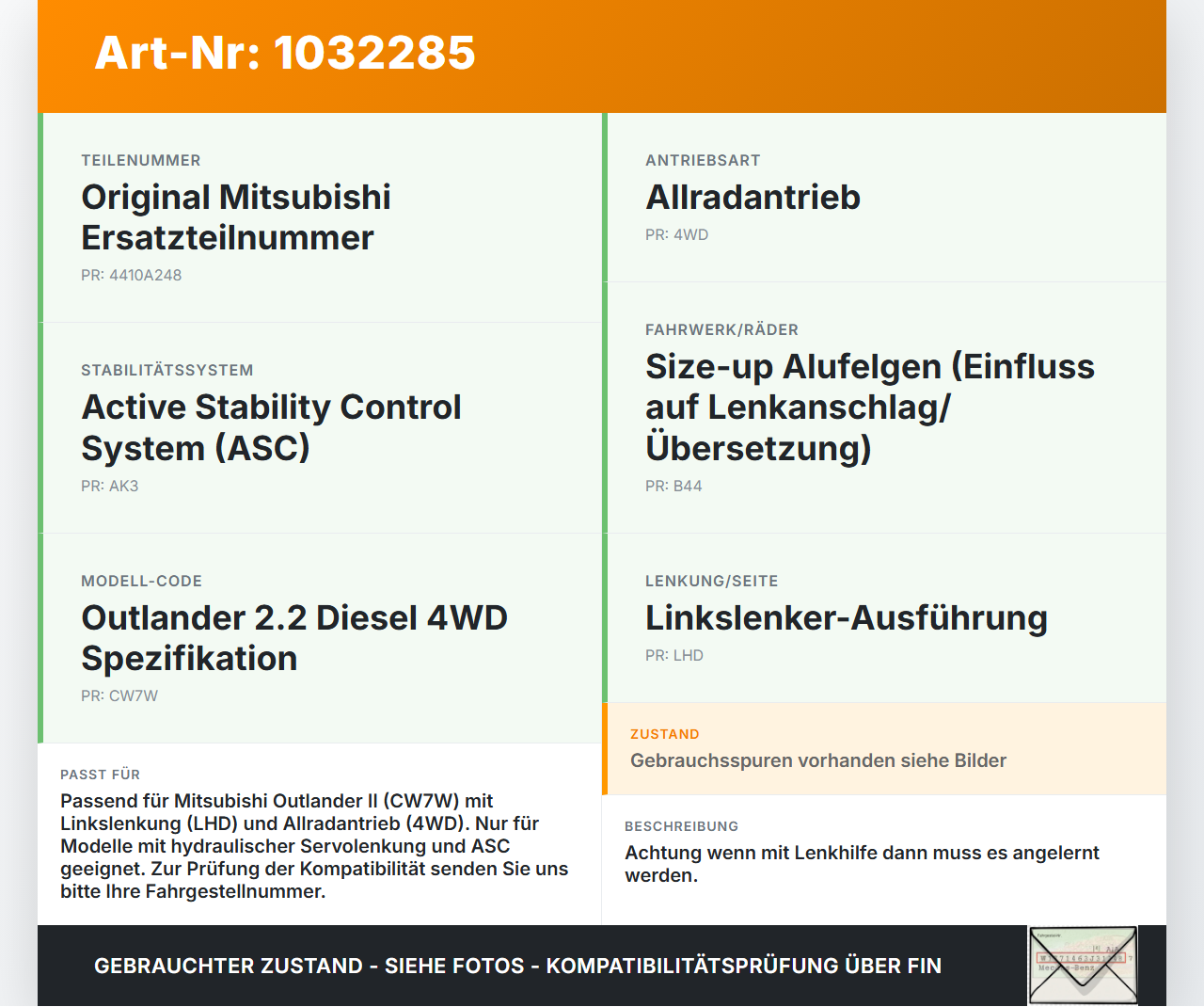Mitsubishi Outlander CW II 07-10 Lenkgetriebe Servolenkung Hydraulisch Mitsubishi Outlander CW II 07-10 01.04.2008... Vorschau 3