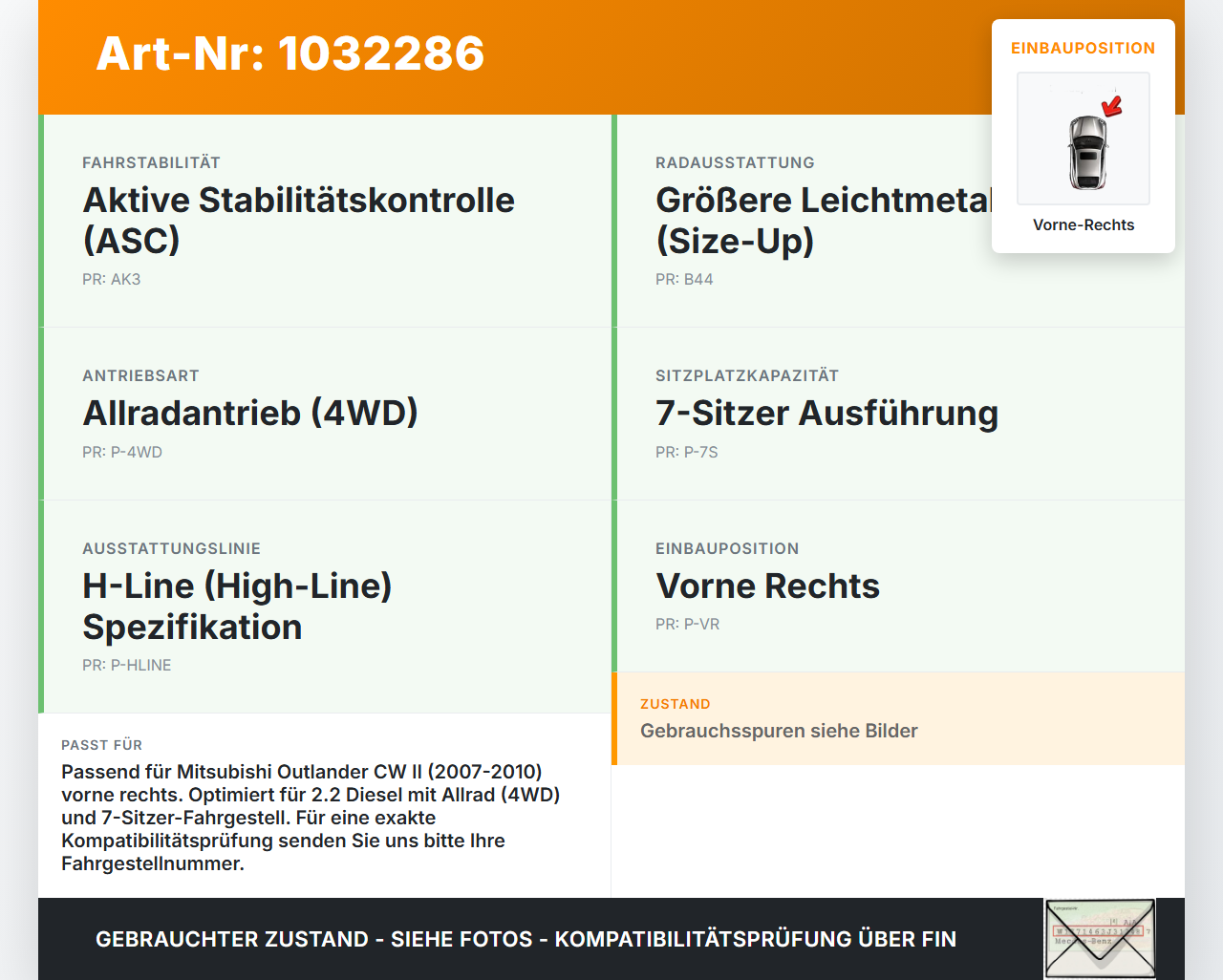 Mitsubishi Outlander CW II 07-10 Stossdämpfer Federbein Vorne Rechts Mitsubishi Outlander CW II 07-10 01.04.2008... Vorschau 3