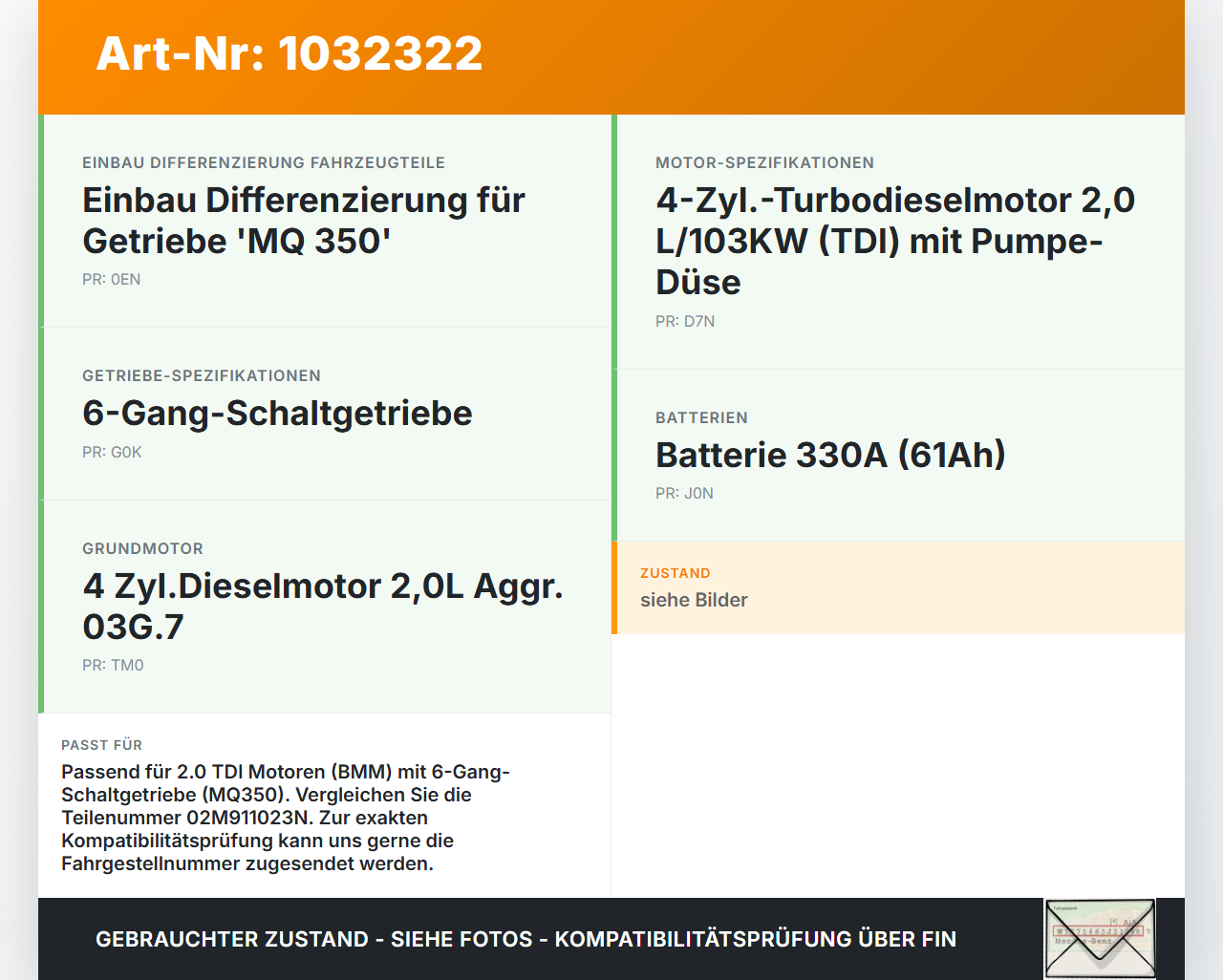 Audi A3 8P 04-08 TDI 2,0 103KW Anlasser Starter Audi A3 8P 04-08 12.10.2007 02M911023NX 02M911023N TS18E3 gebraucht Vorschau 3