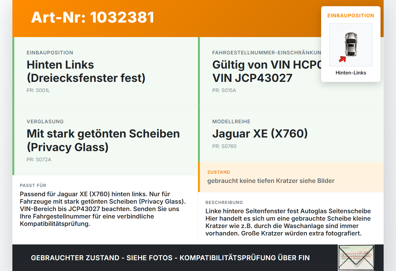 Jaguar XE X760 15-19 Lim Seitenscheibe fest Dreiecksfenster Hinten Links Jaguar XE X760 15-19 26.08.2018 T4N13751... Vorschau 3