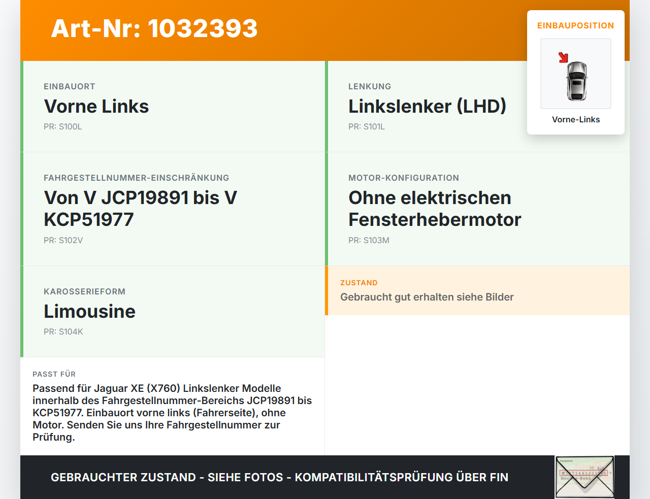 Jaguar XE X760 15-19 Lim Fensterheber ohne Motor Vorne Links Jaguar XE X760 15-19 26.08.2018 T4N19511 GX73-23201-AG... Vorschau 3