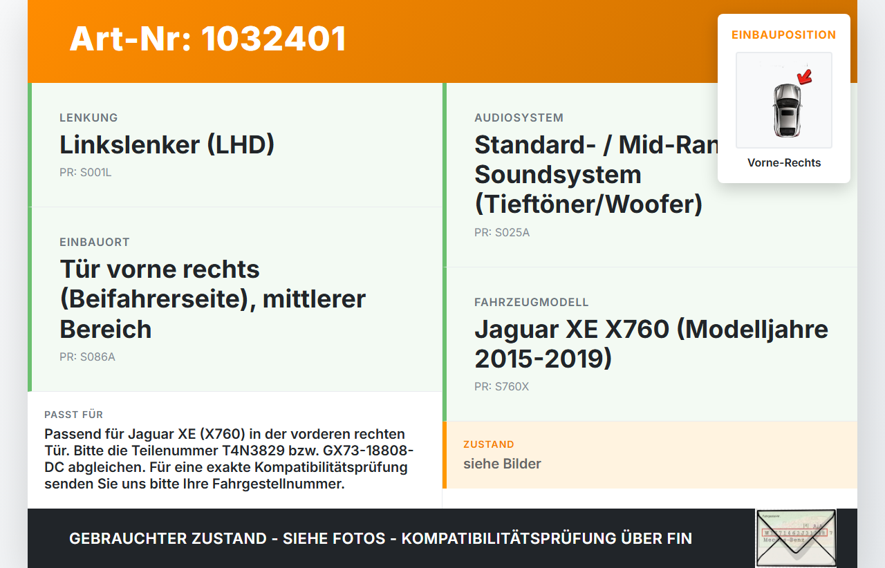 Jaguar XE X760 15-19 Lautsprecher Tür Woofer Tieftöner Vorne Rechts Jaguar XE X760 15-19 26.08.2018 T4N3829... Vorschau 3