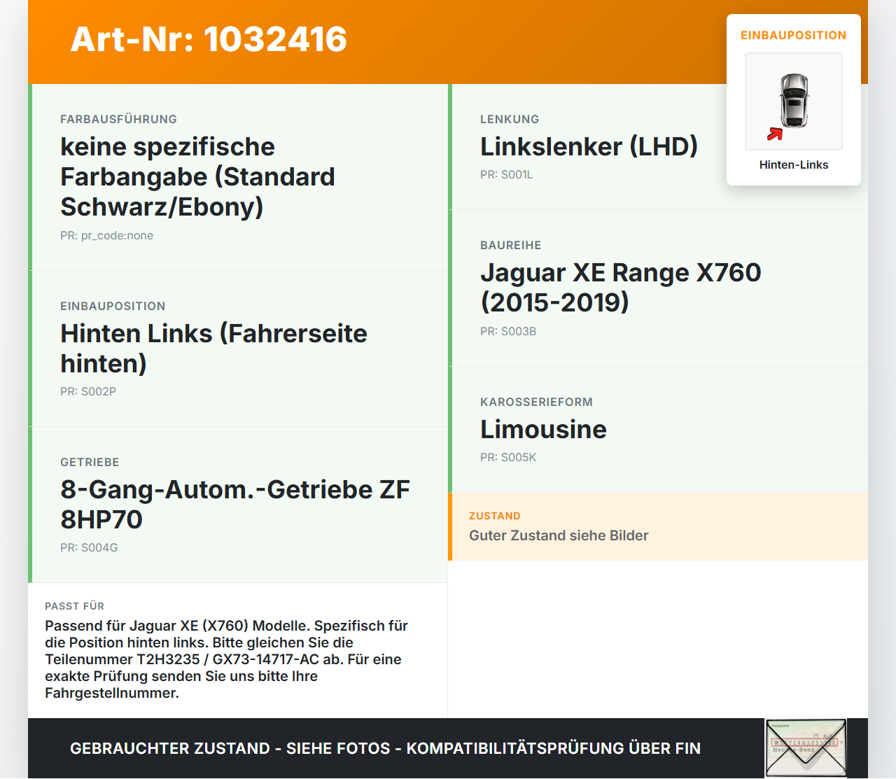 Jaguar XE X760 15-19 Lim Fensterheberschalter Schalter Hinten Links Jaguar XE X760 15-19 26.08.2018 T2H3235... Vorschau 3