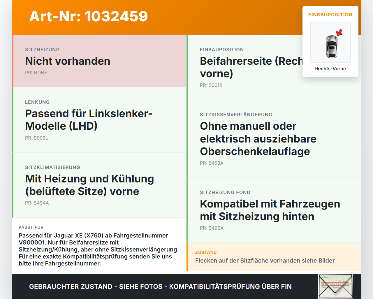 Jaguar XE X760 15-19 Lim Sitzbezug Sitzpolster für Beifahrersitz Rechts Vorne Jaguar XE X760 15-19 26.08.2018... Vorschau 3