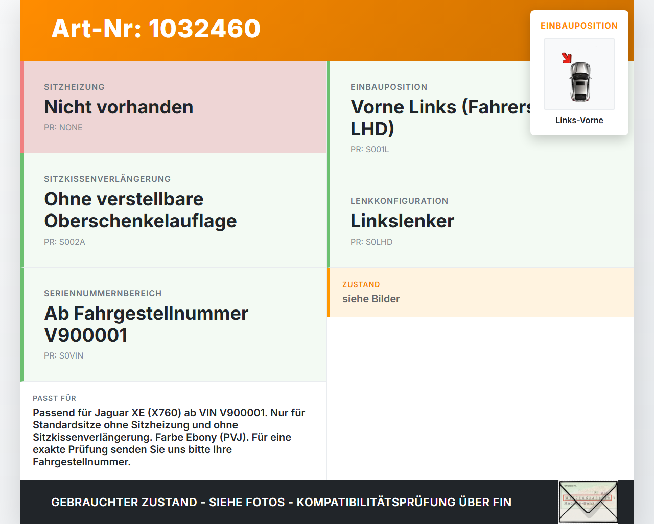 Jaguar XE X760 15-19 Lim Sitzbezug Sitzpolster für Fahrersitz Sitz Links Vorne Jaguar XE X760 15-19 26.08.2018... Vorschau 3