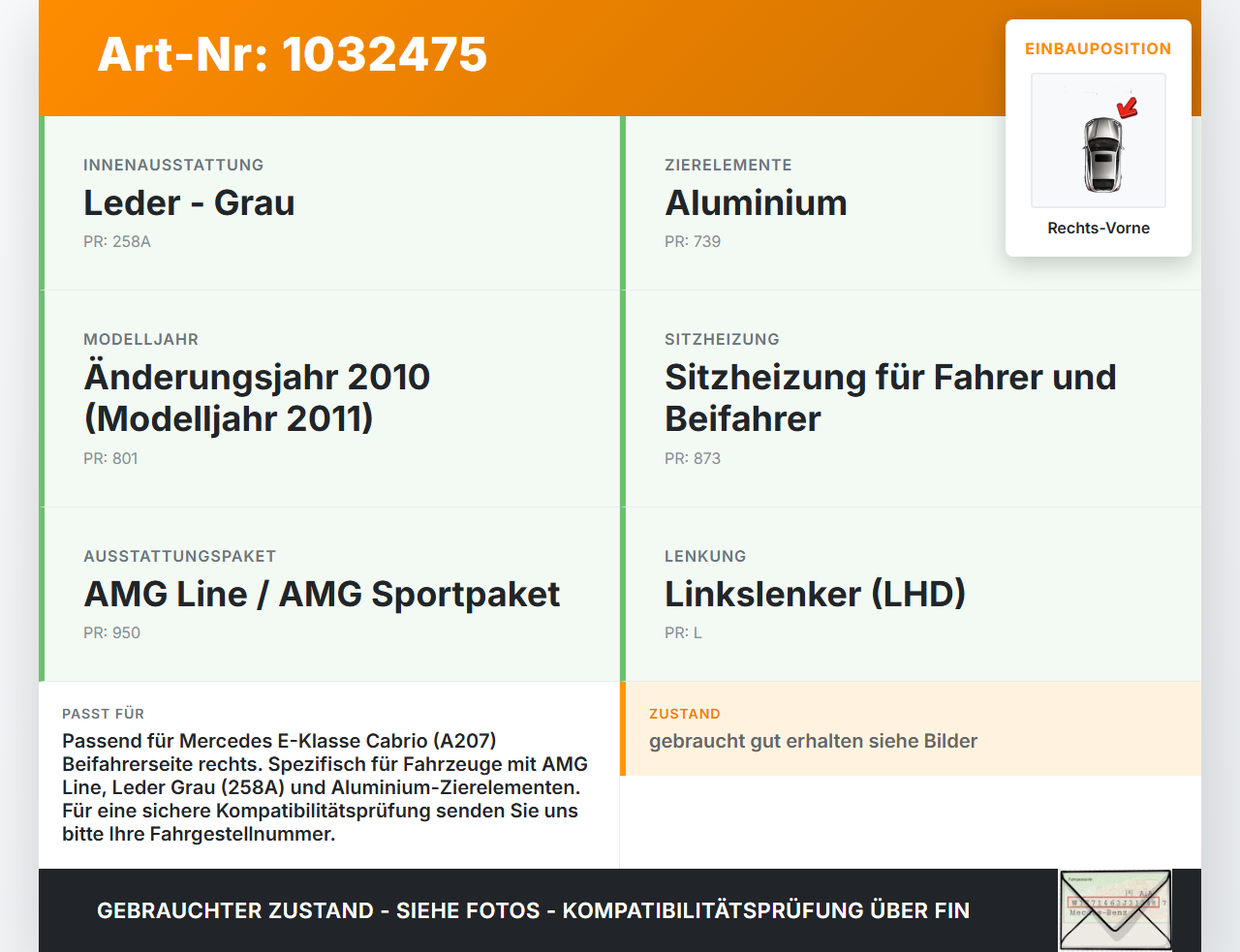 Mercedes A207 E250 10-13 Cabrio Türverkleidung Türpappe Rechts Vorne Mercedes A207 E250 10-13 31.08.2010... Vorschau 3