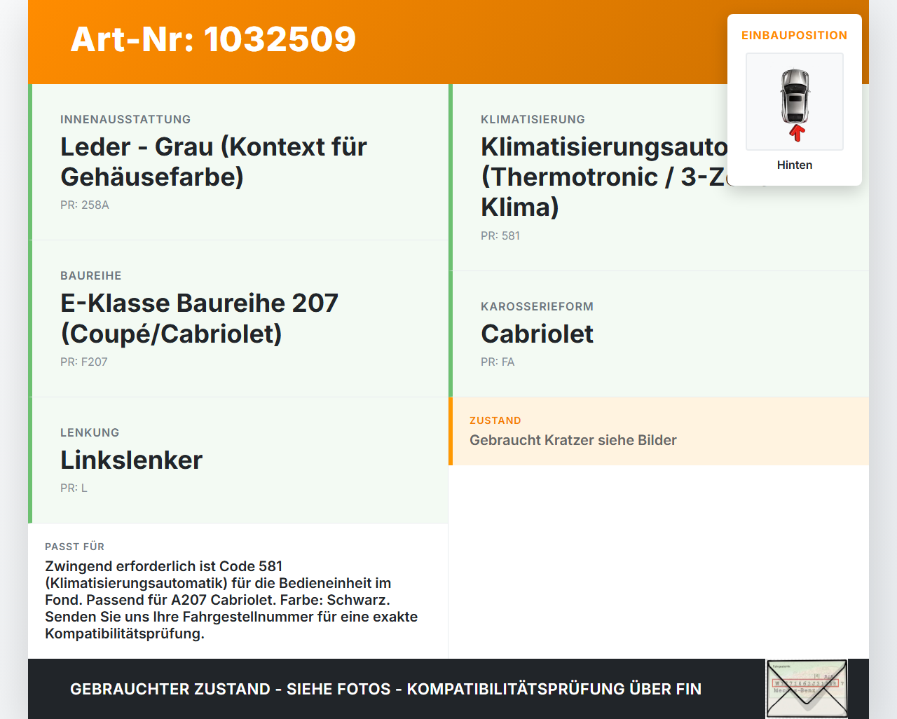 Mercedes A207 E250 10-13 Luftdusche Luftdüse und Klimabedienteil Mitte Hinten Mercedes A207 E250 10-13 31.08.2010... Vorschau 3