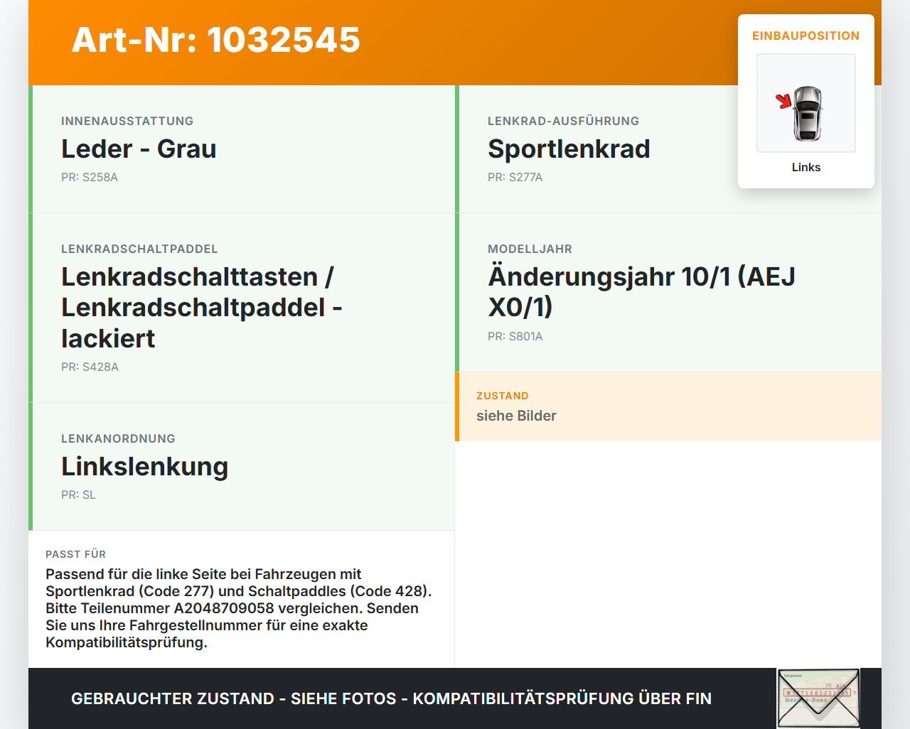 Mercedes A207 E250 10-13 Schalter Schaltwippe Gangschaltung Tiptronic Links Mercedes A207 E250 10-13 31.08.2010... Vorschau 3