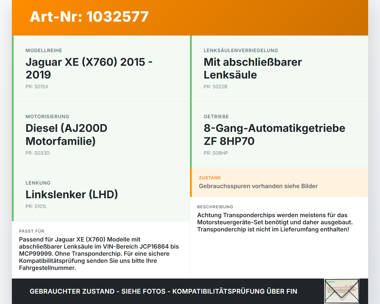 Jaguar XE X760 15-19 Lenkradschloss Lenkradriegel Wegfahrsperre Jaguar XE X760 15-19 26.08.2018 T2H26618 gebraucht Vorschau 3