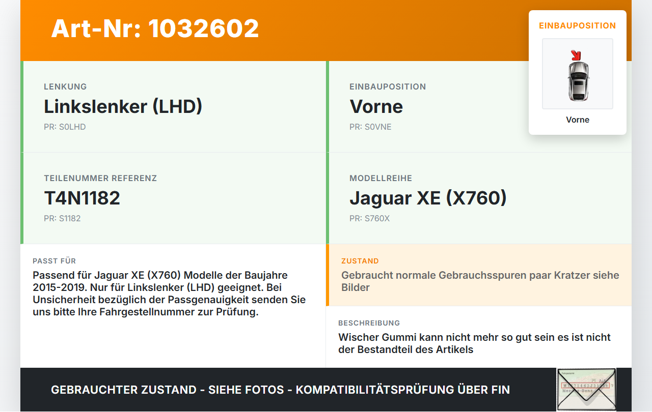 Jaguar XE X760 15-19 2x Scheibenwischer Wischarm Vorne Jaguar XE X760 15-19 26.08.2018 T4N1182 gebraucht Vorschau 3