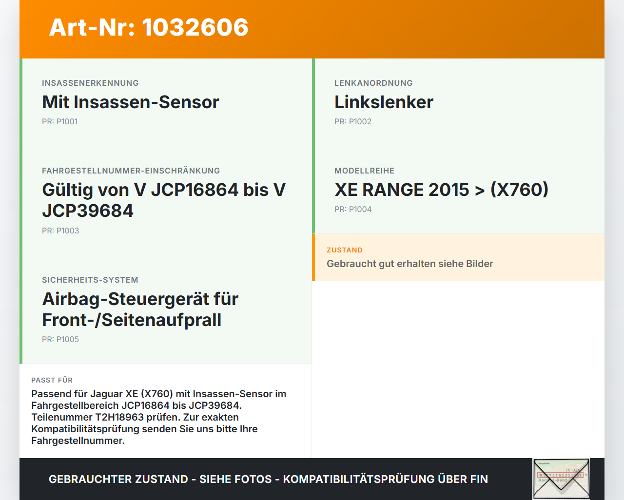 Jaguar XE X760 15-19 Airbag Steuergerät Airbagsteuergerät Jaguar XE X760 15-19 26.08.2018 T2H18963 HX73-14D374-AB... Vorschau 3