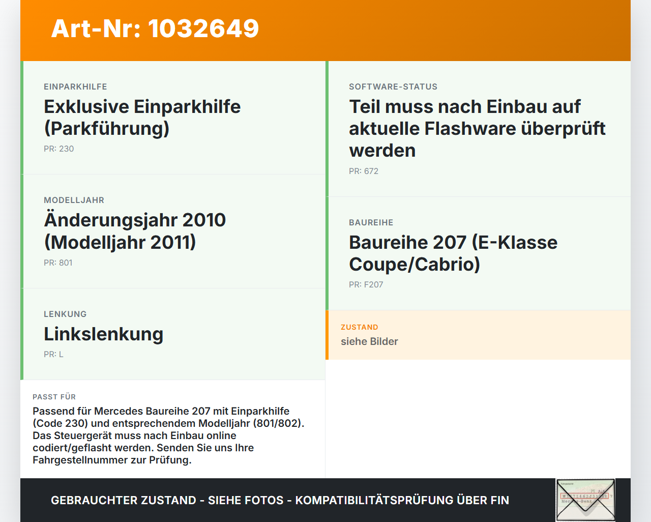 Mercedes A207 E250 10-13 Steuergerät PDC Einparkhilfe SG Mercedes A207 E250 10-13 31.08.2010 A2129009505... Vorschau 3