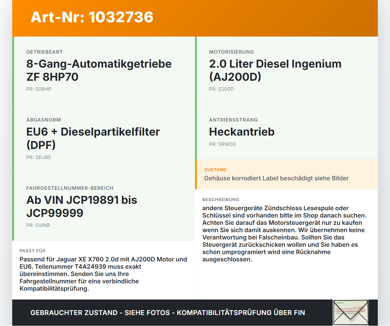 Jaguar XE X760 15-19 2,0d 132KW Steuergerät ECU für Motor Motorsteuergerät Jaguar XE X760 15-19 26.08.2018 T4A24939... Vorschau 3