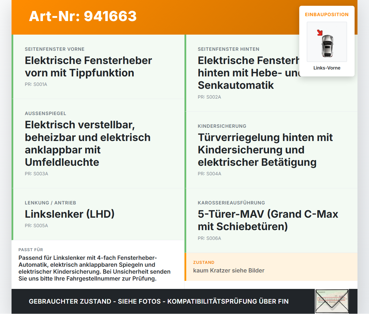 Ford Grand C-Max II 10-15 Fensterheberschalter Schalter Links Vorne Ford Grand C-Max II 10-15 22.05.2012 098481206... Vorschau 3
