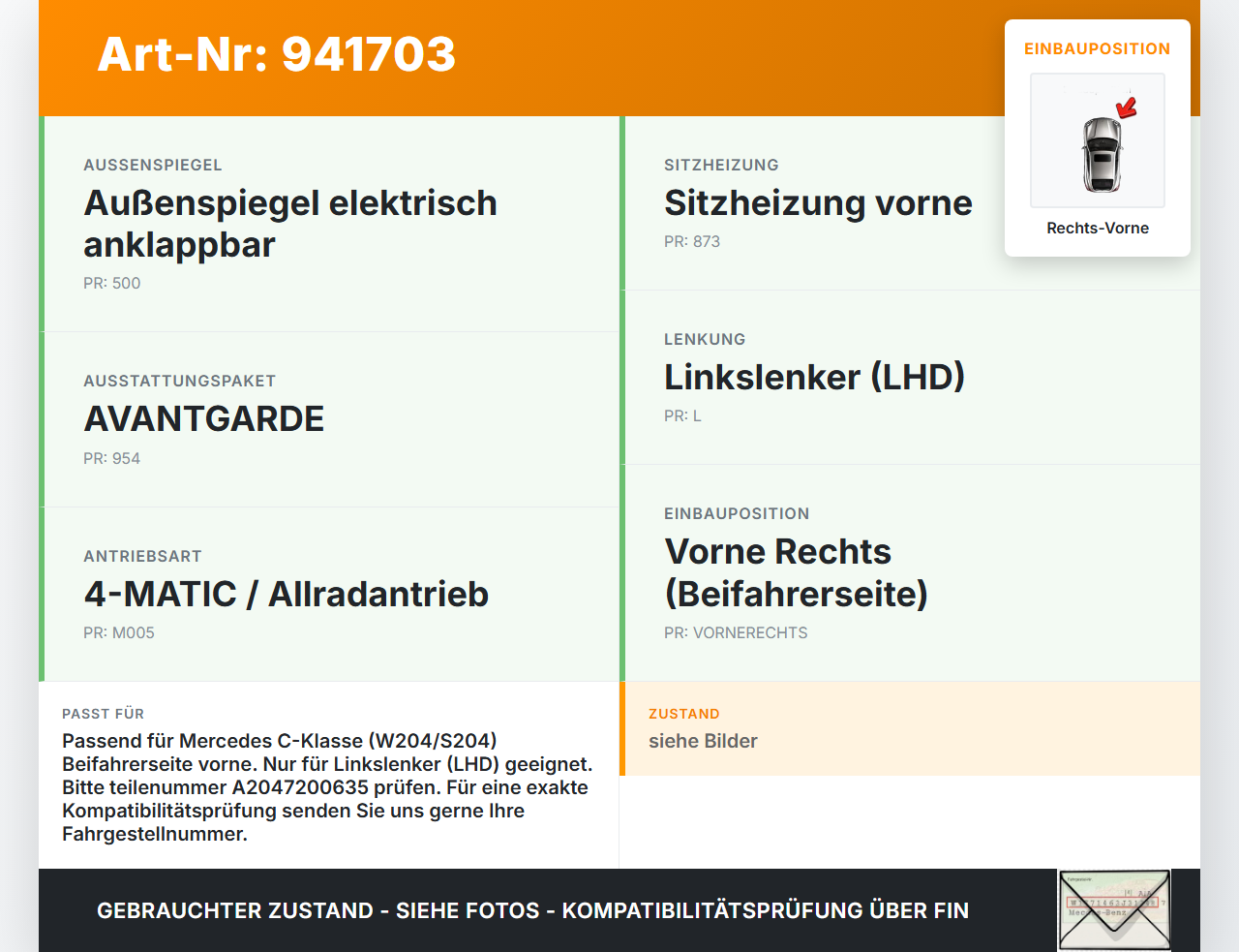 Mercedes S204 W204 C320 07-14 Kombi Türschloss m. ZV Stellmotor Rechts Vorne Mercedes S204 W204 C320 07-14... Vorschau 3