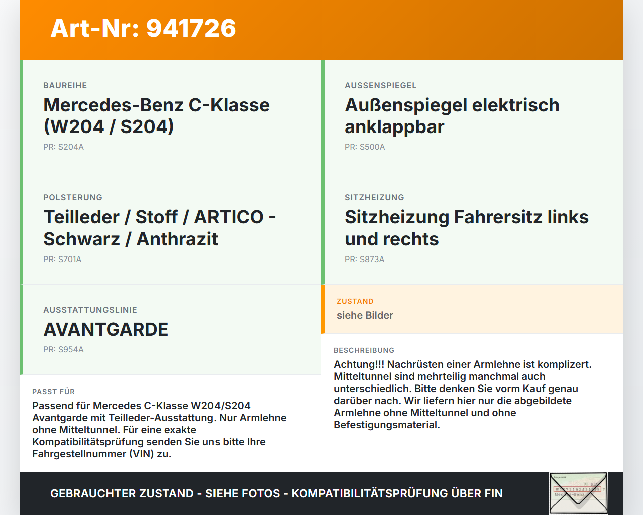 Mercedes S204 W204 C320 07-14 Armlehne Mittelarmlehne und Ablagefach Mercedes S204 W204 C320 07-14 07.02.2008... Vorschau 3
