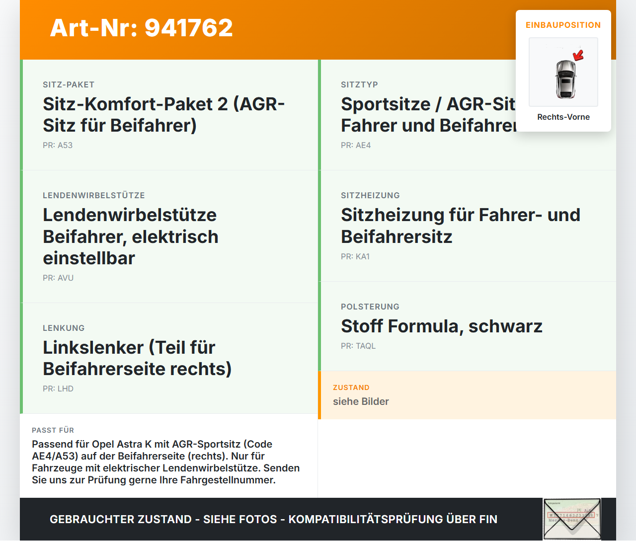 Opel Astra K 15-21 1,5 90KW Lordosenkissen mit Pumpe für Sitz Rechts Vorne Opel Astra K 15-21 04.11.2019 13515731... Vorschau 3