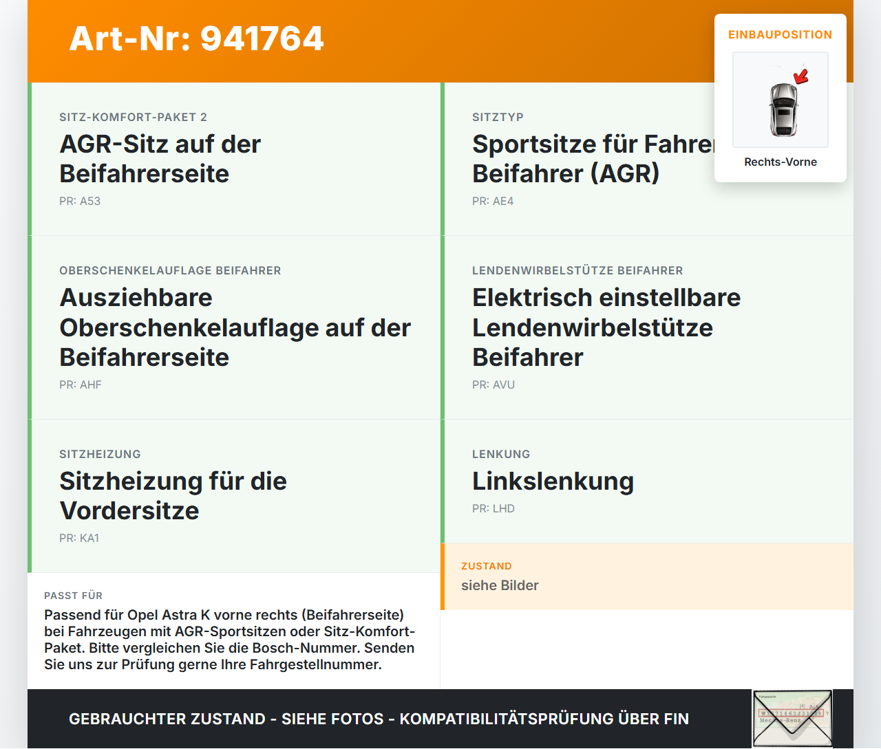 Opel Astra K 15-21 Stellmotor Antrieb für Sitz Verstellung Rechts Vorne Opel Astra K 15-21 04.11.2019 0390207003... Vorschau 3
