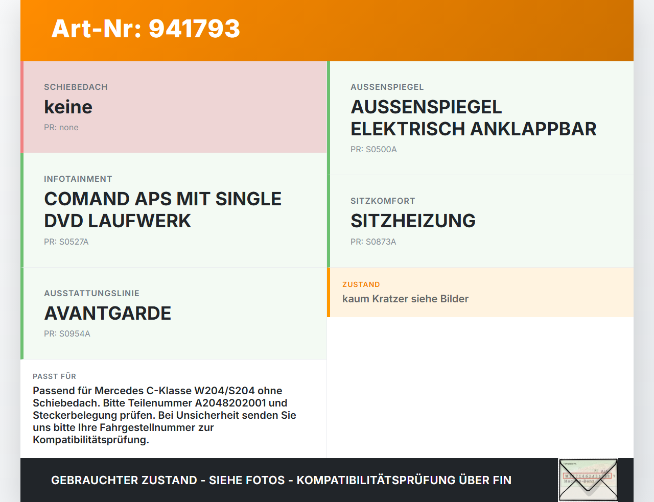 Mercedes S204 W204 C320 07-14 Innenleuchte Innenraumleuchte Mercedes S204 W204 C320 07-14 07.02.2008 A2048202001... Vorschau 3