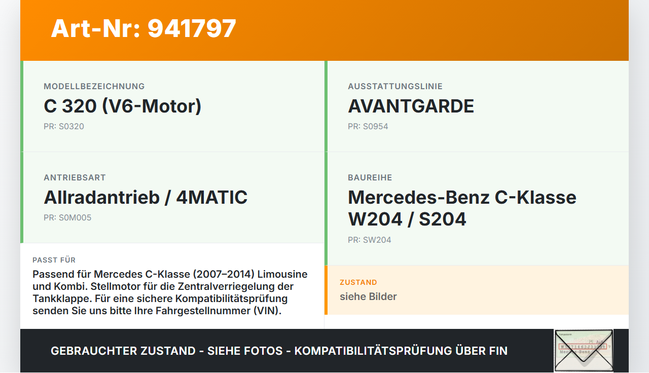 Mercedes S204 W204 C320 07-14 Tankdeckel Stellmotor Tankklappenmotor Mercedes S204 W204 C320 07-14 07.02.2008... Vorschau 3