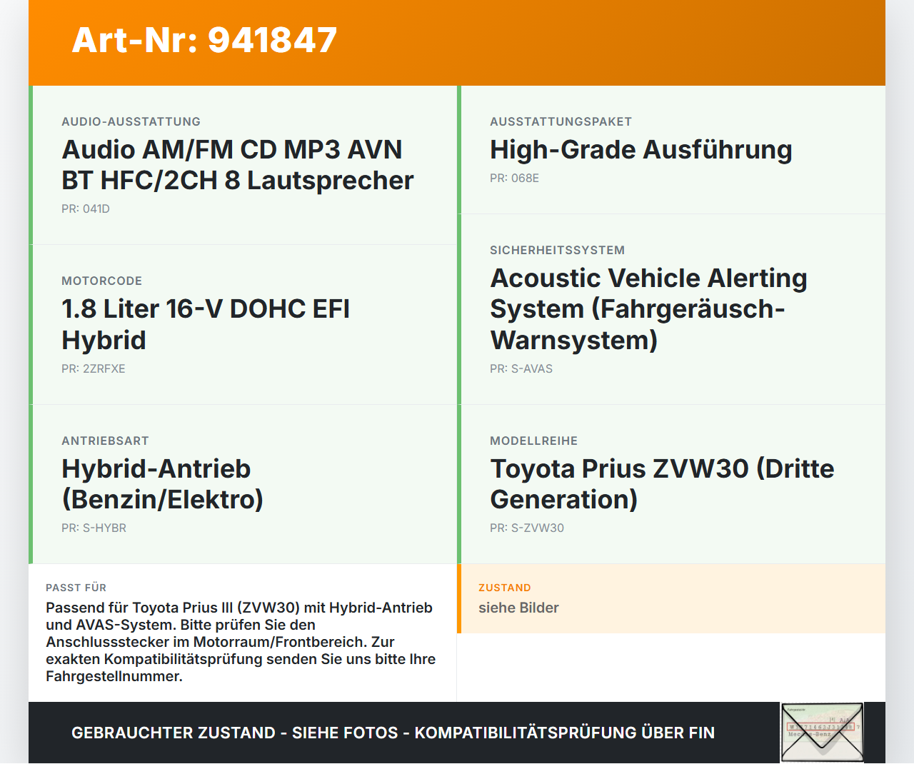Toyota Prius W3 III 09-12 Lautsprecher zusätzlich Aussen Fahrgeräuschlautsprecher Toyota Prius W3 III 09-12... Vorschau 3
