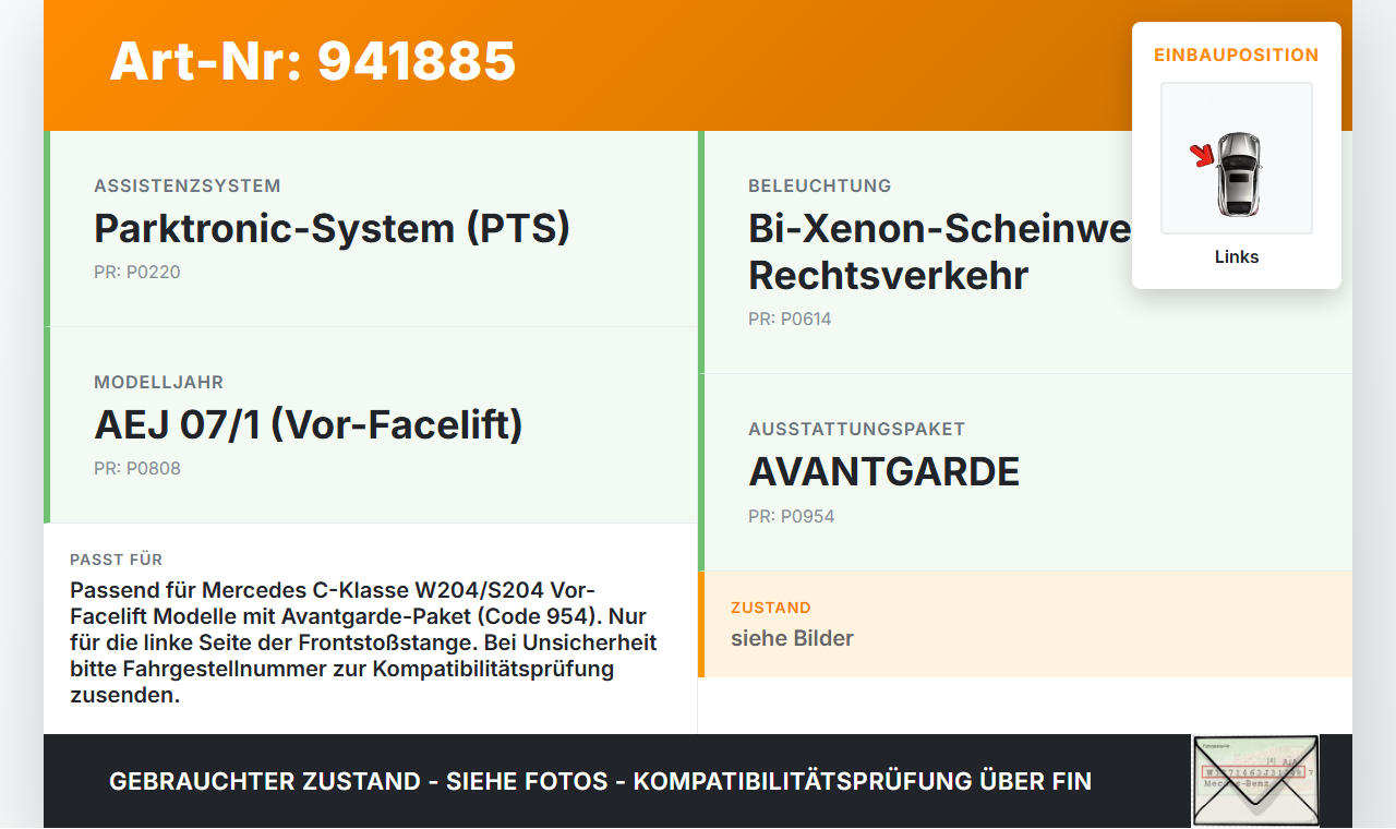 Mercedes S204 W204 C320 07-14 Frontblende Frontleiste Links Nebelscheinwerfer Stoßstange Links Mercedes S204 W204... Vorschau 3