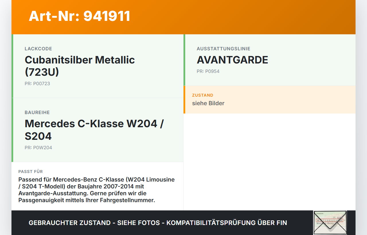 Mercedes S204 W204 C320 07-14 Lufteinlassgitter für Motorhaube 723 Mercedes S204 W204 C320 07-14 07.02.2008 gebraucht Vorschau 3