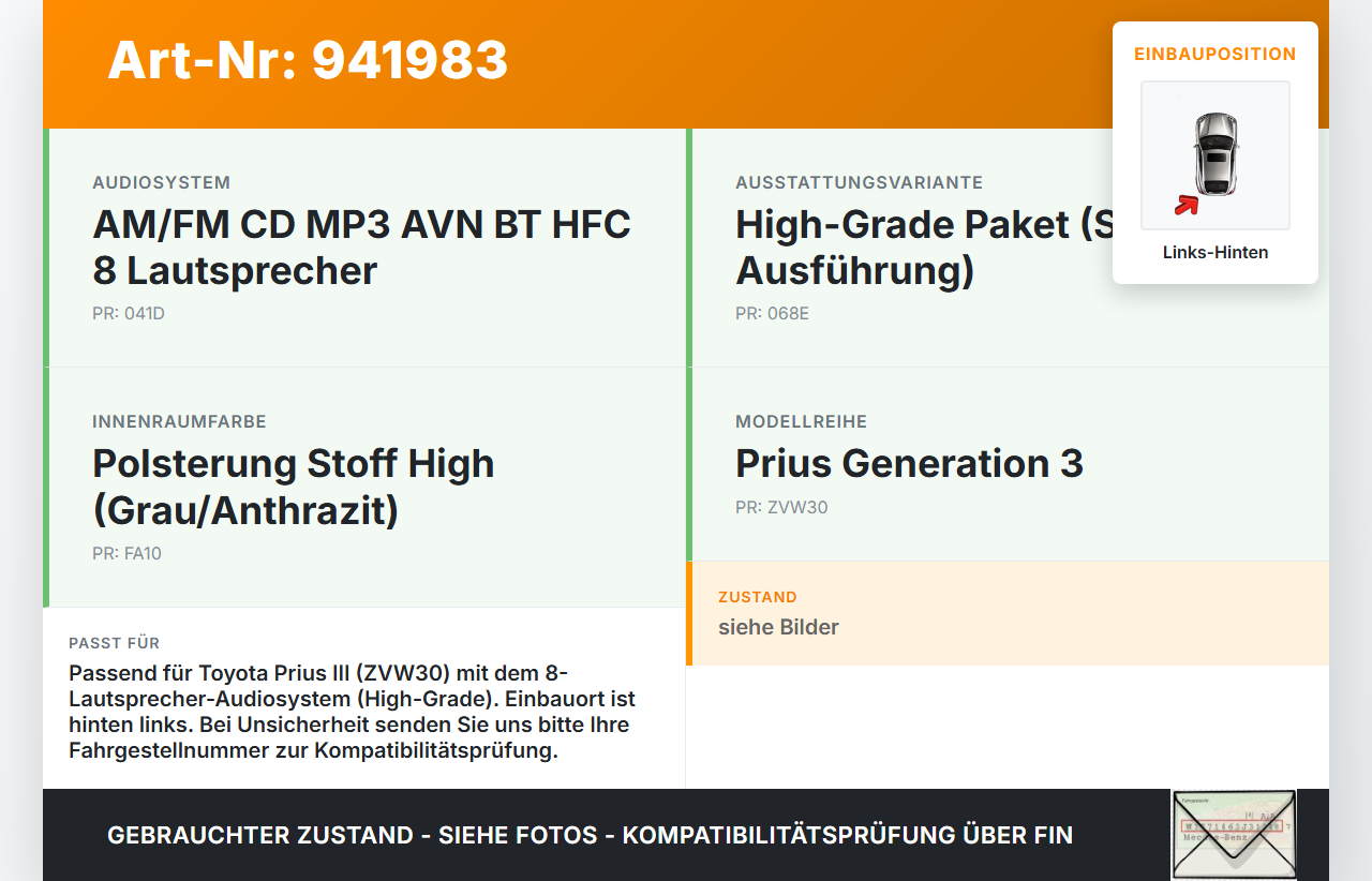 Toyota Prius W3 III 09-12 Lautsprecher Links Hinten Toyota Prius W3 III 09-12 01.10.2011 gebraucht Vorschau 3