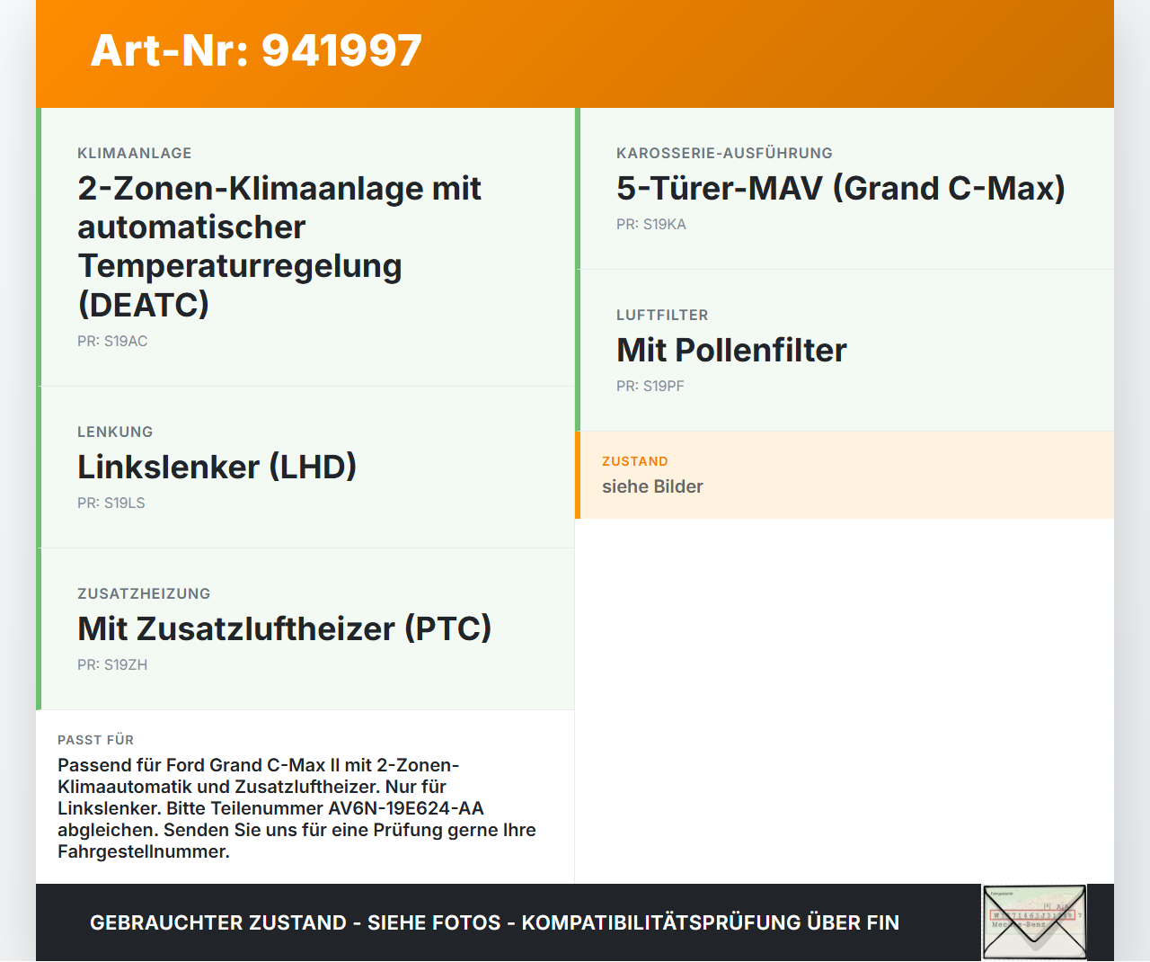 Ford Grand C-Max II 10-15 Widerstand Gebläse Lüfter Ford Grand C-Max II 10-15 22.05.2012 AV6N-19E624-AB... Vorschau 3