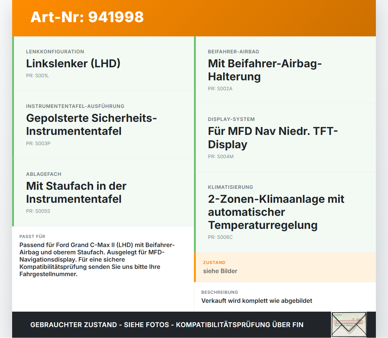 Ford Grand C-Max II 10-15 Armaturenbrett Panel komplett Ford Grand C-Max II 10-15 22.05.2012 AM51-R042B84-AE... Vorschau 3