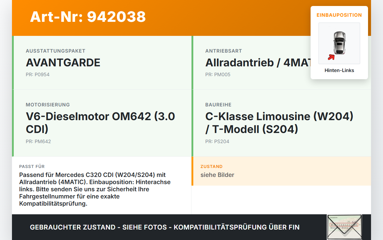 Mercedes S204 W204 C320 07-14 CDI 3,0 165KW Bremssattel Bremszange Hinten Links Mercedes S204 W204 C320 07-14... Vorschau 3