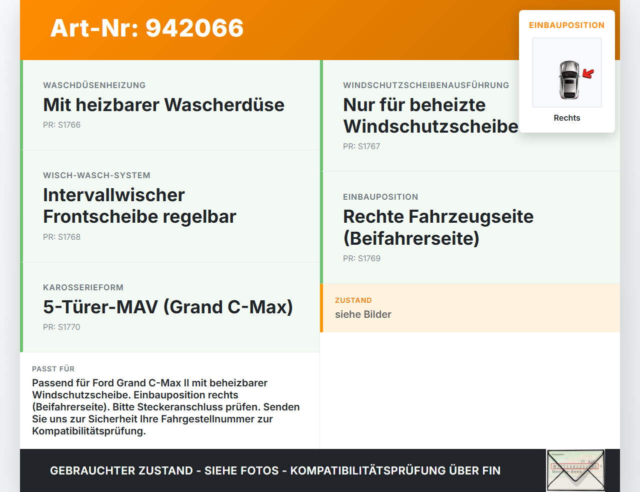 Ford Grand C-Max II 10-15 Waschdüse f. Windschutzscheibe WS Rechts beheizt Ford Grand C-Max II 10-15 22.05.2012... Vorschau 3