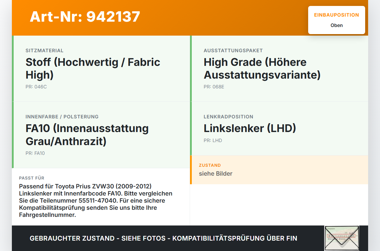 Toyota Prius W3 III 09-12 Handschuhfach Handschuhkasten Oben Toyota Prius W3 III 09-12 01.10.2011 55511-47040... Vorschau 3