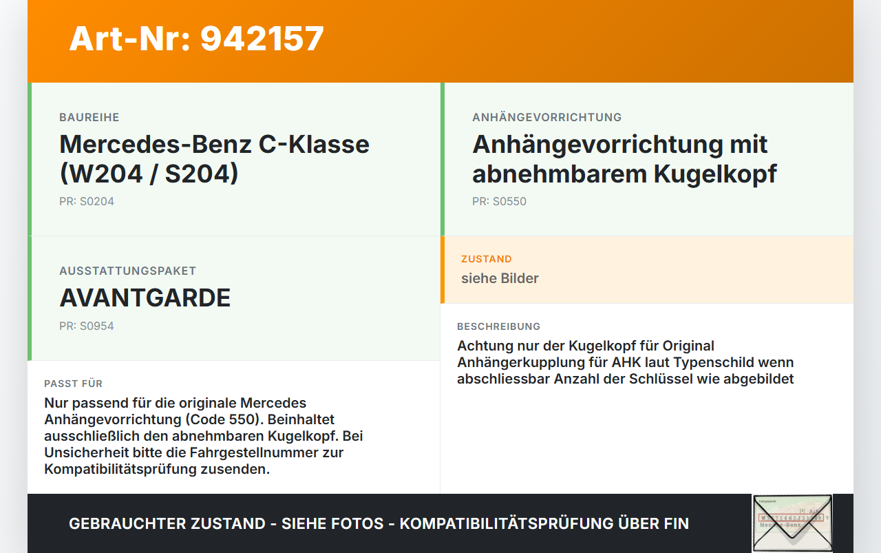 Mercedes S204 W204 C320 07-14 Kombi Anhängerkupplung AHK D=10,2kN S=75kg 7pol Mercedes S204 W204 C320 07-14... Vorschau 3