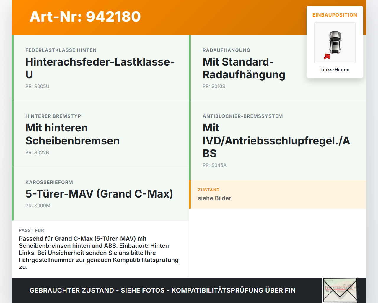 Ford Grand C-Max II 10-15  TDCi 1,6 85KW Achsschenkel Radnabe mit ABS Links Hinten Ford Grand C-Max II 10-15... Vorschau 3