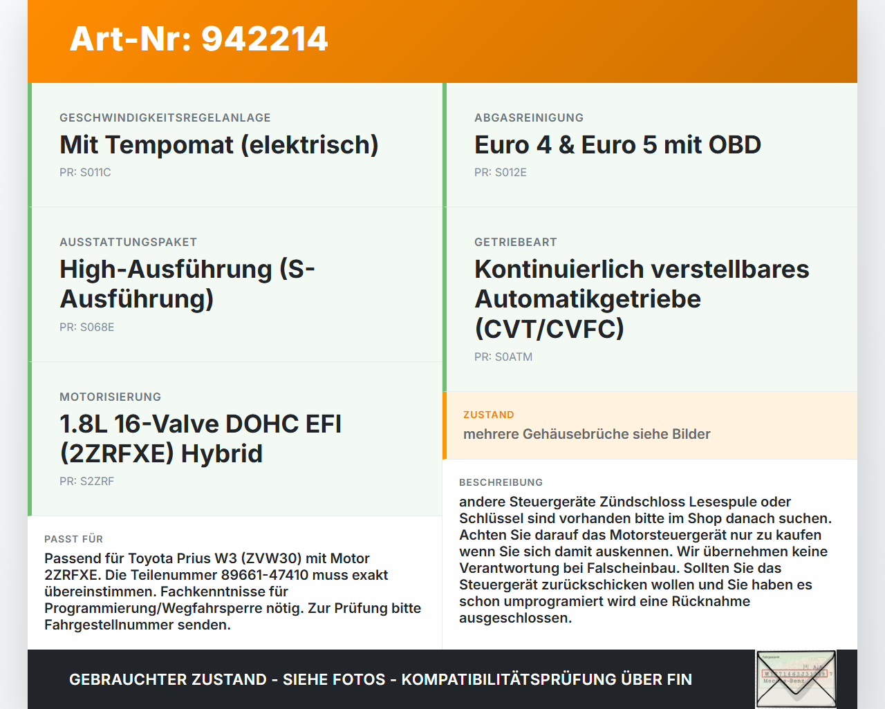 Toyota Prius W3 III 09-12 1,8 73KW Steuergerät ECU für Motor Motorsteuergerät Toyota Prius W3 III 09-12 01.10.2011... Vorschau 3
