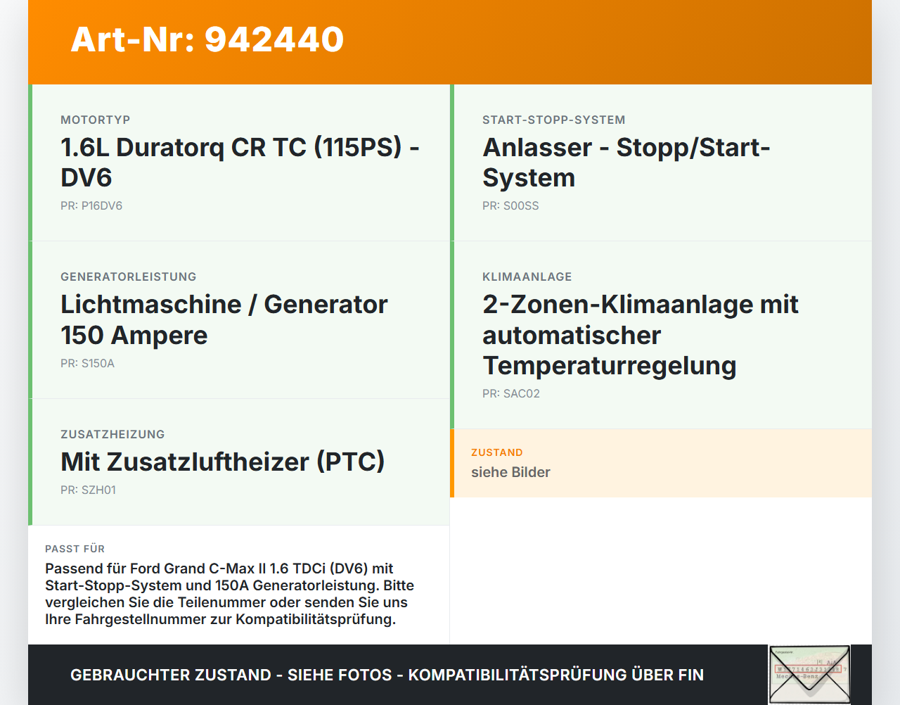 Ford Grand C-Max II 10-15 TDCi 1,6 85KW Lichtmaschine Generator 150A Ford Grand C-Max II 10-15 22.05.2012... Vorschau 3