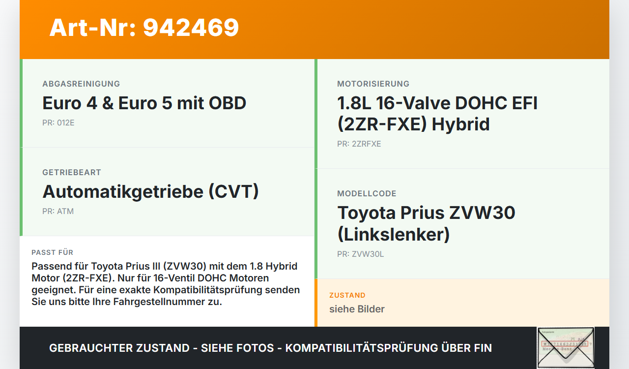 Toyota Prius W3 III 09-12 1,8 73KW 2ZR-FXE Hydrostössel Toyota Prius W3 III 09-12 01.10.2011 1375075020 gebraucht Vorschau 3