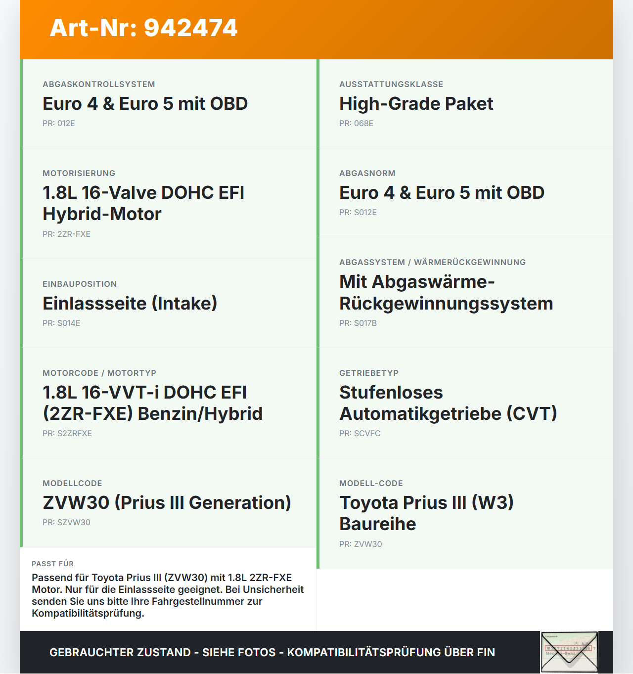 Toyota Prius W3 III 09-12 1,8 73KW 2ZR-FXE Nockenwellenverstellung Verstellung für Nockenwelle Einlass Toyota Prius... Vorschau 3
