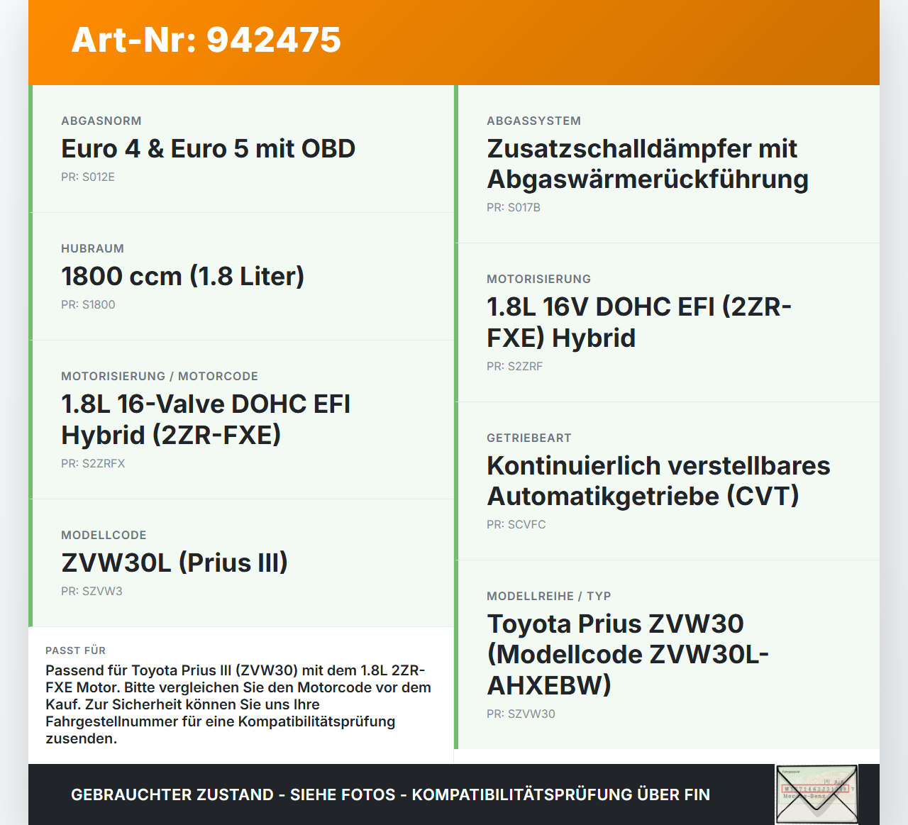 Toyota Prius W3 III 09-12 1,8 73KW 2ZR-FXE Nockenwelle Auslass Toyota Prius W3 III 09-12 01.10.2011 1350237040 gebraucht Vorschau 3