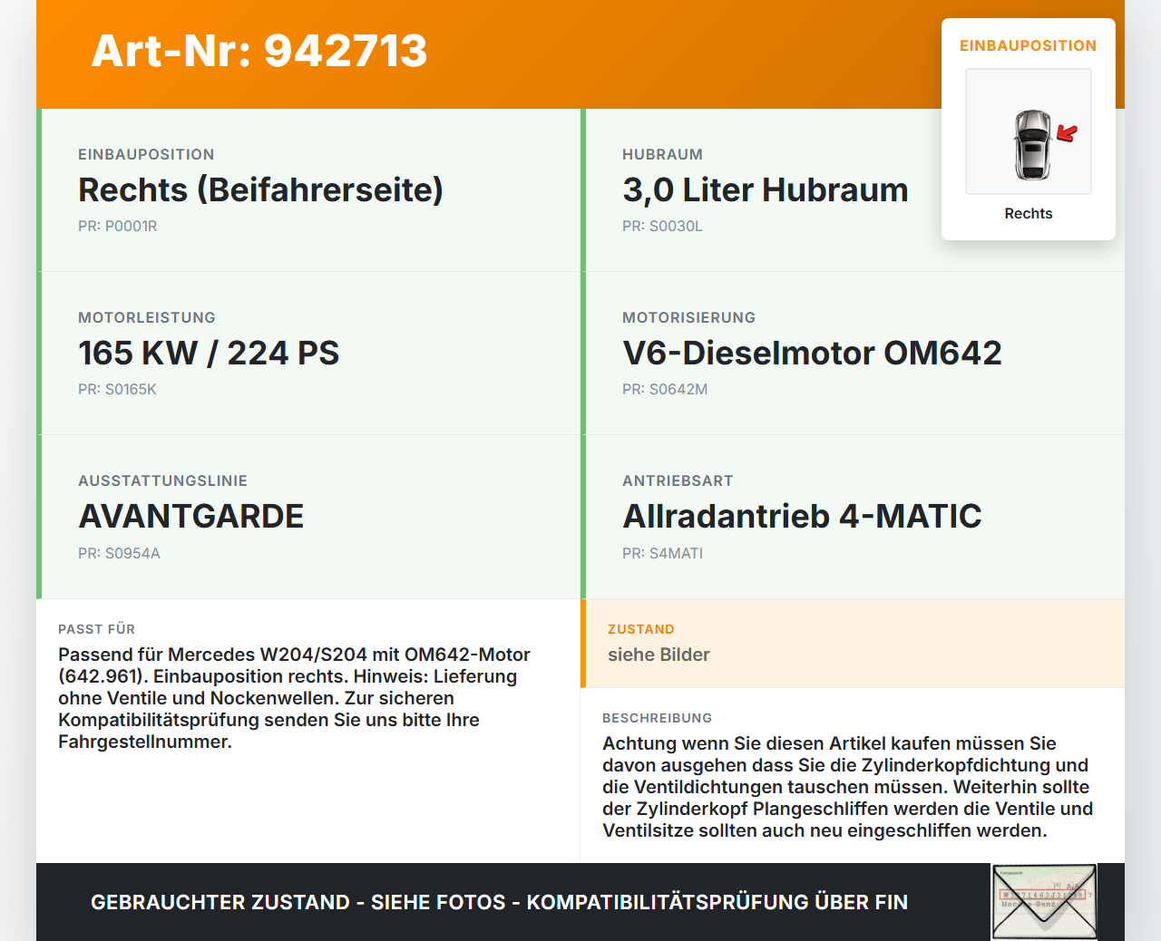 Mercedes S204 W204 C320 07-14 CDI 3,0 165KW 642.961 Zylinderkopf Rechts Mercedes S204 W204 C320 07-14 07.02.2008... Vorschau 3