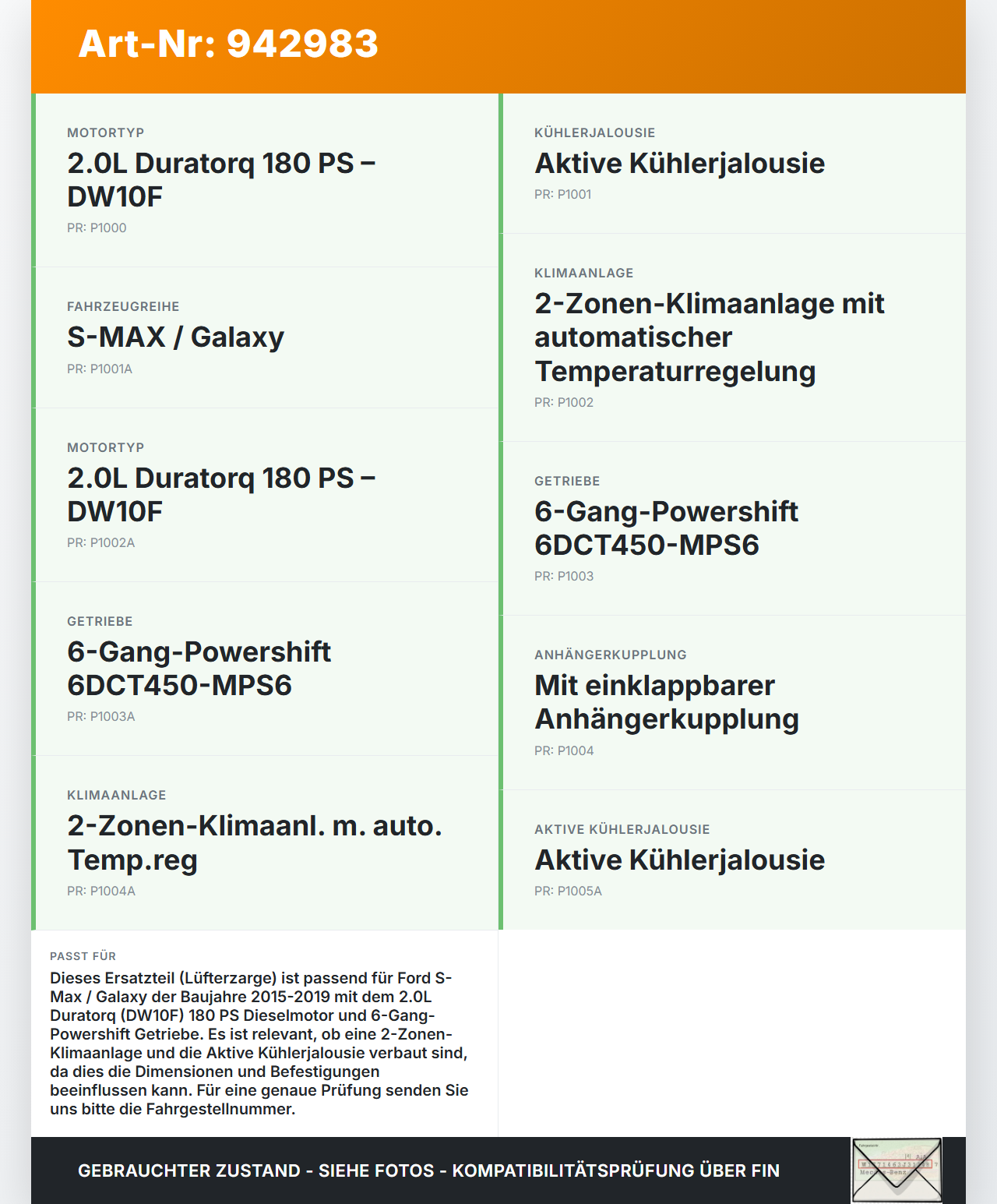 Ford S-Max 15-19 HDi 2,0 132KW Träger Verkleidung für Lüfter Lüfterzarge Ford S-Max 15-19 03.05.2016 F1G3-8C607-AA... Vorschau 3