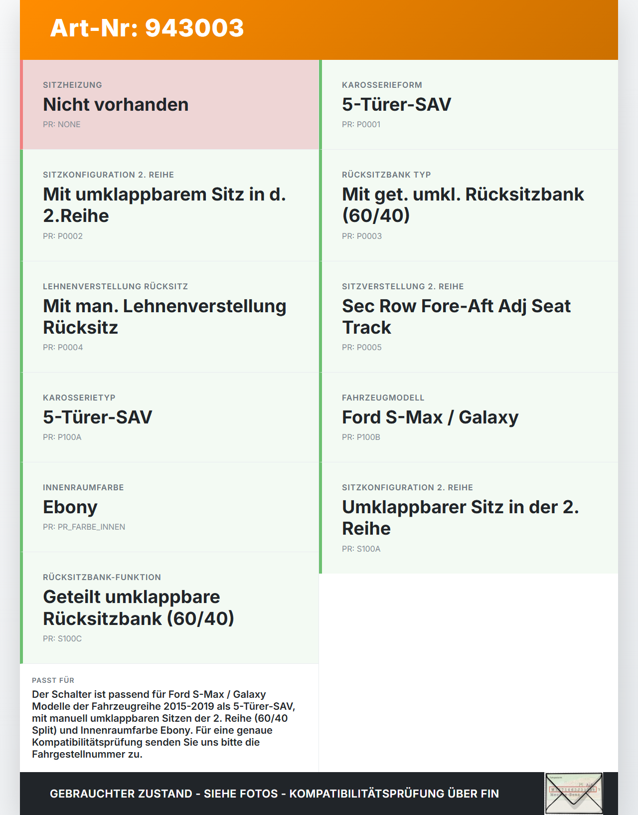 Ford S-Max 15-19 Schalter Sitzklappfuntion mittlere Reihe Ford S-Max 15-19 03.05.2016 E1GT-14B178-AB3JA6... Vorschau 3