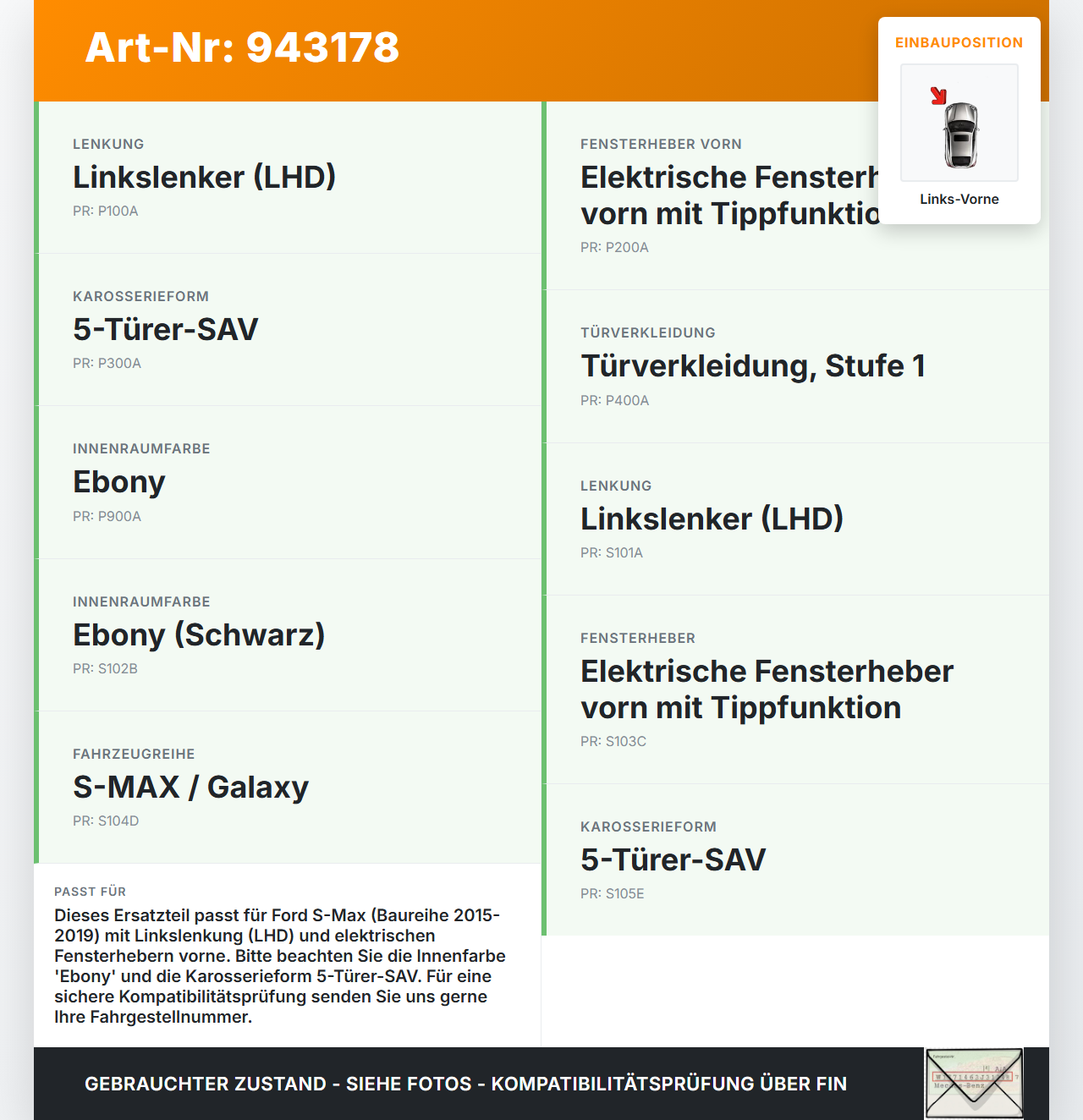Ford S-Max 15-19 Blende Innen Einbaurahmen für Fensterheberschalter Links Vorne Ford S-Max 15-19 03.05.2016... Vorschau 3