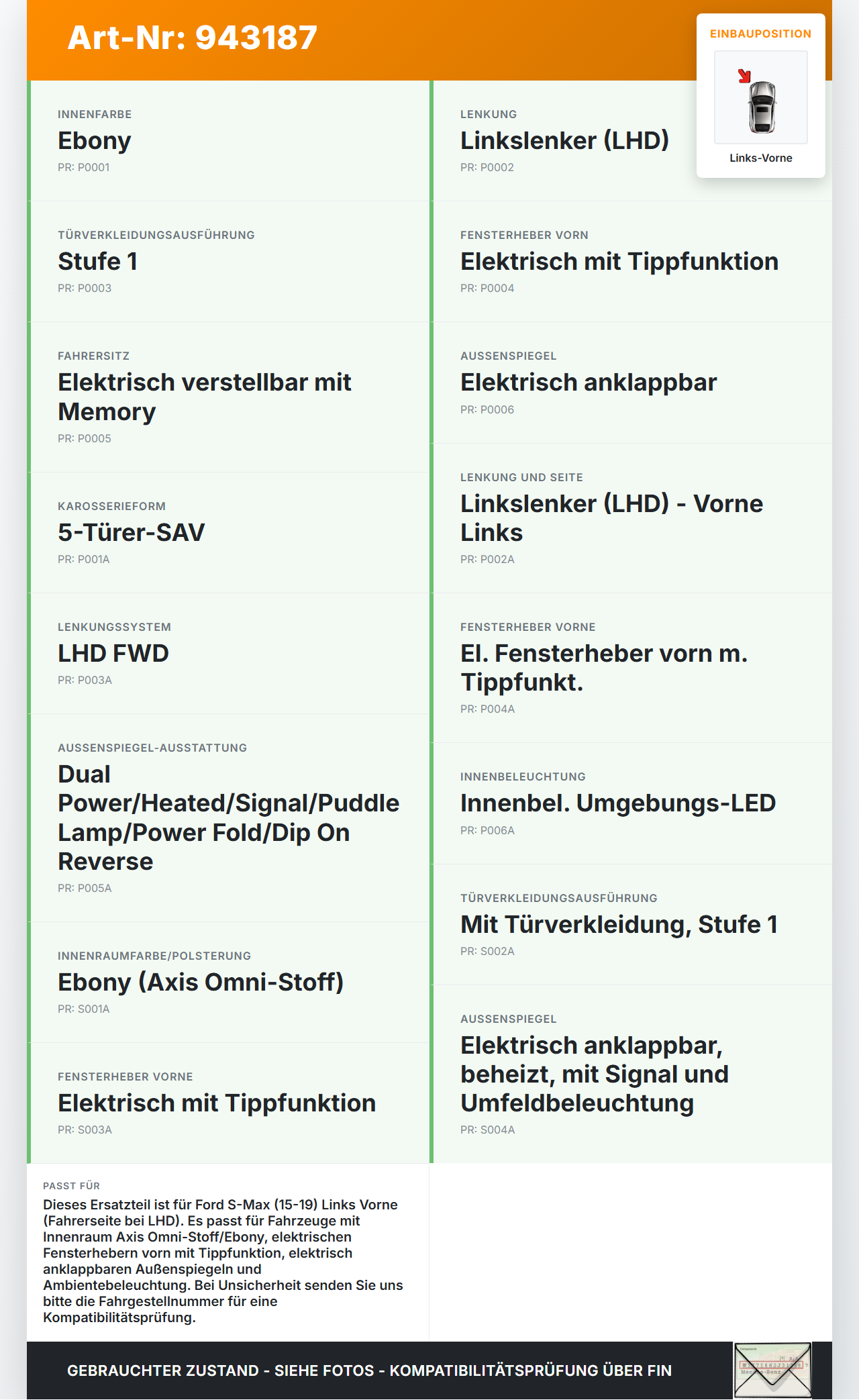 Ford S-Max 15-19 Türverkleidung Türpappe Links Vorne Ford S-Max 15-19 03.05.2016 EM2B-R23943B-1GDN gebraucht Vorschau 3