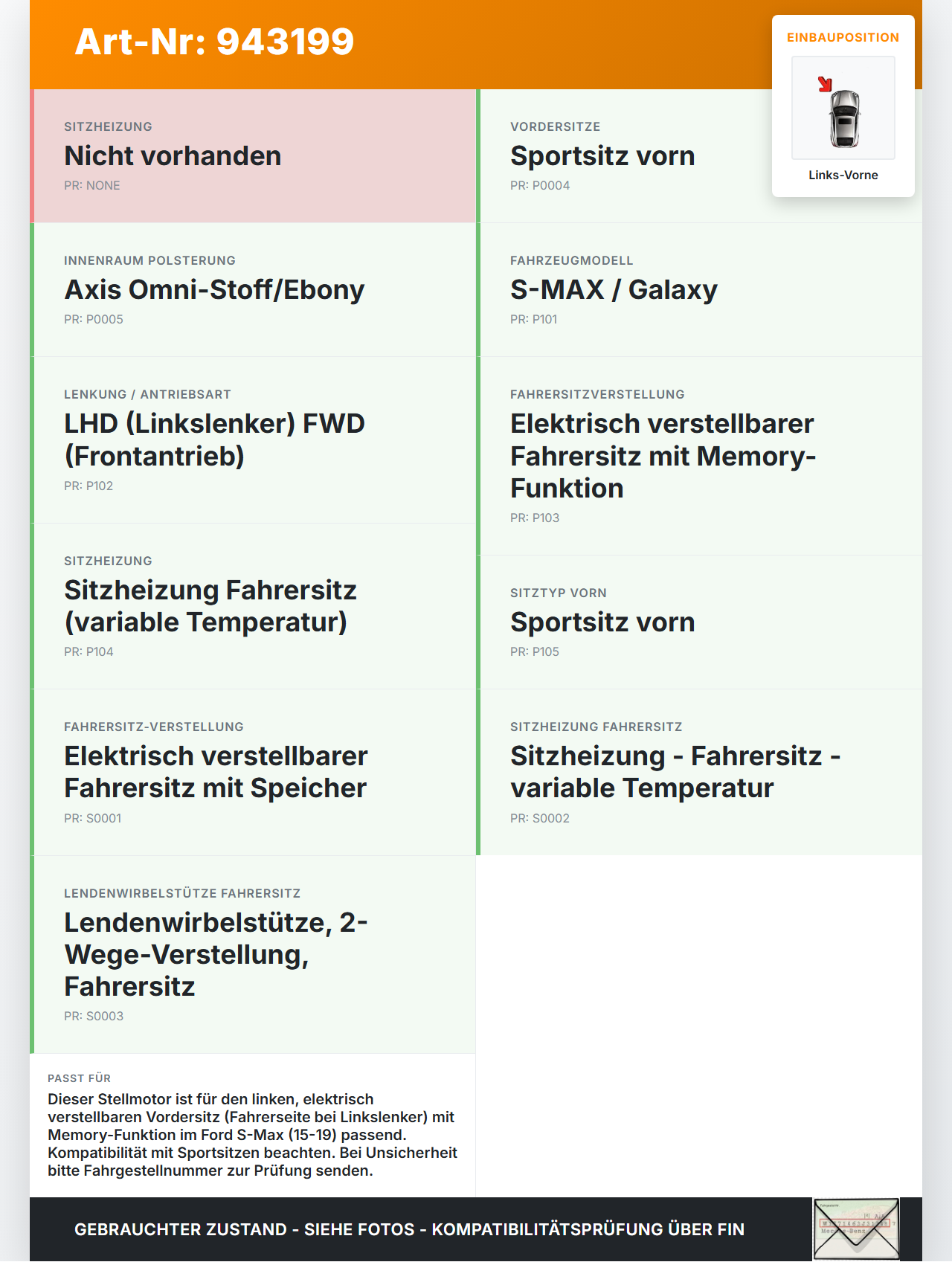 Ford S-Max 15-19 Stellmotor für Elektr. Sitzverstellung Links Vorne Ford S-Max 15-19 03.05.2016 C22290-102 gebraucht Vorschau 3