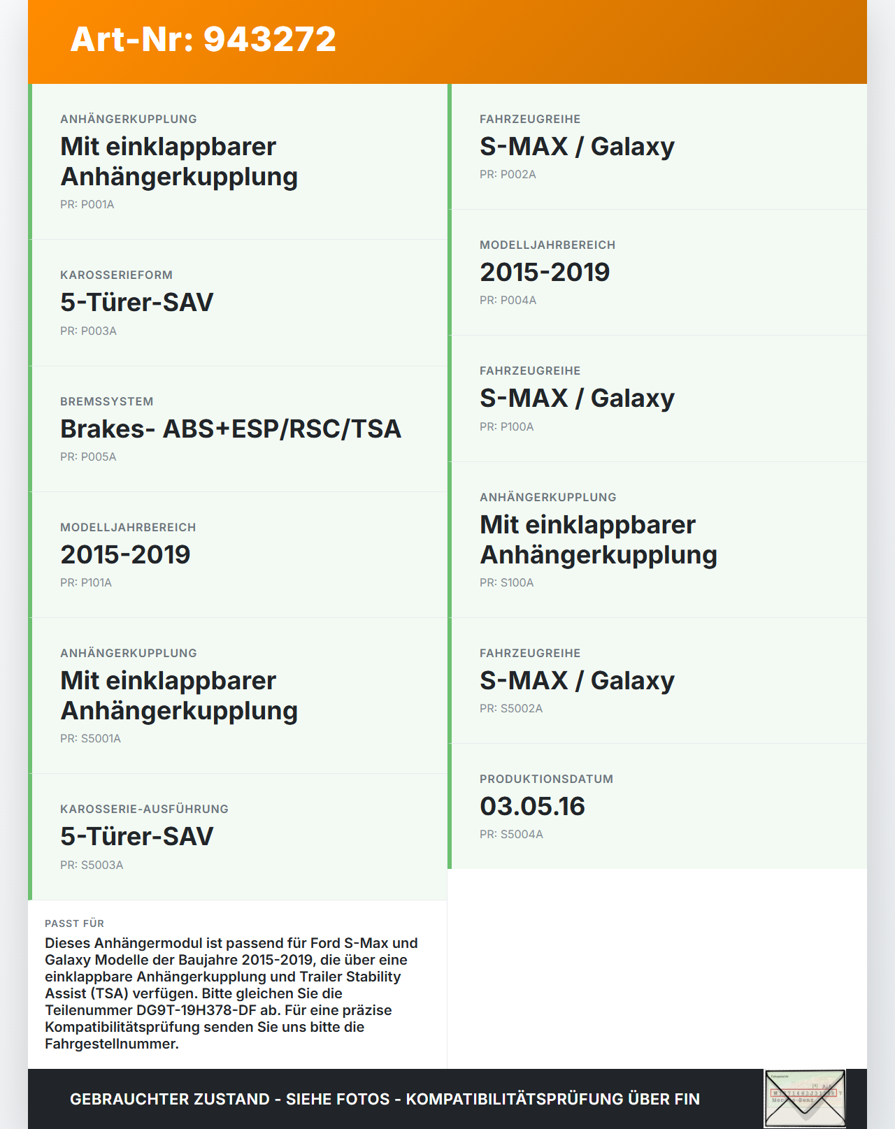 Ford S-Max 15-19 Steuergerät ECU Modul SG Mod Brkt Anhängermodul Ford S-Max 15-19 03.05.2016 DG9T-19H378-DH... Vorschau 3