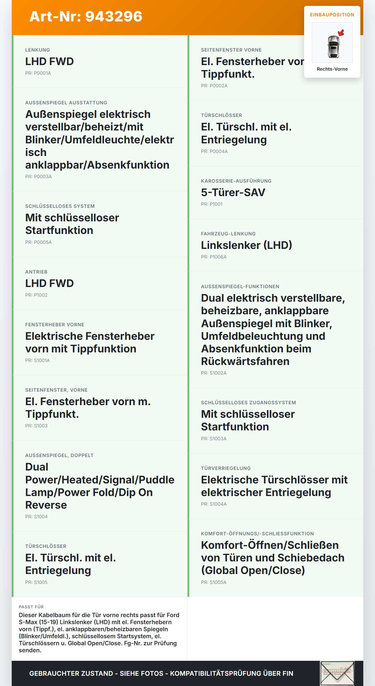 Ford S-Max 15-19 Kabelbaum für Tür und Fensterheber Rechts Vorne Ford S-Max 15-19 03.05.2016 gebraucht Vorschau 3